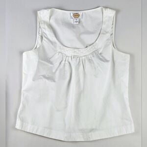 Talbots Petites Sleeveless Top Pleated Scoop Neck Tank Blouse Cream 12P Cotton